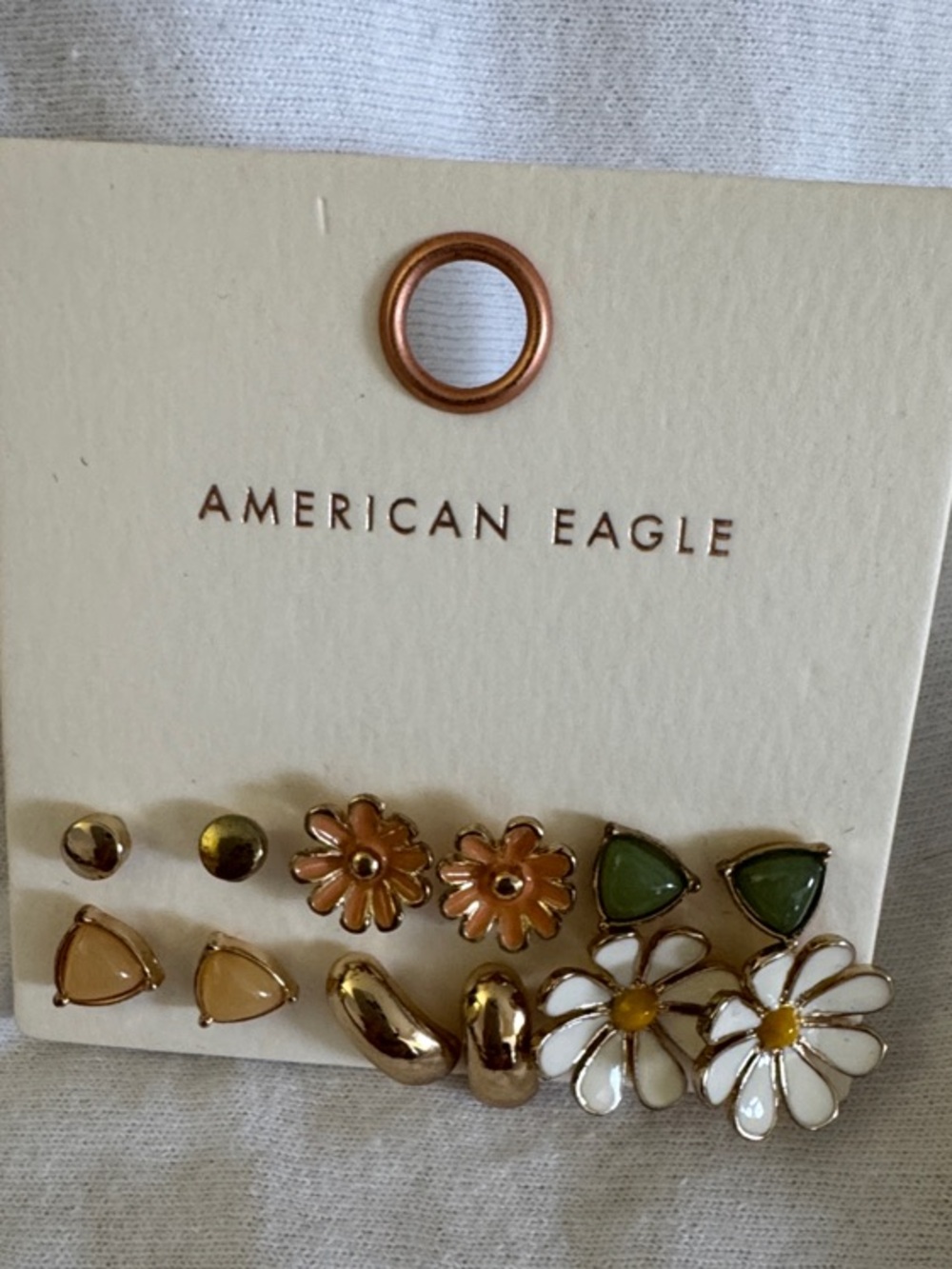 American Eagle Outfitters Gold, White, Green & Peach Flower Earring Set
